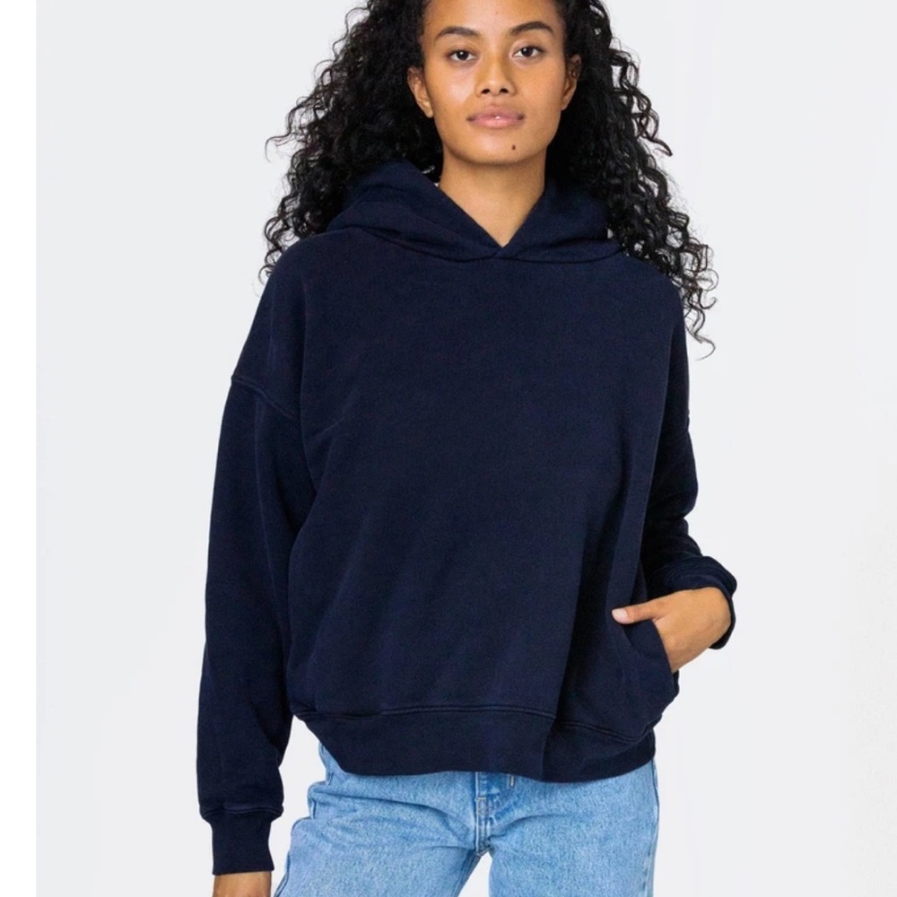 NWOT Los Angeles Apparel navy Puffy Heavyweight Fleece Cropped Hoodie